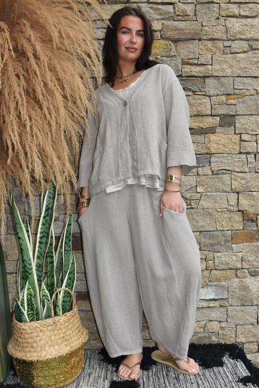 Lina Linen Blend Box Jacket Washed Mocha